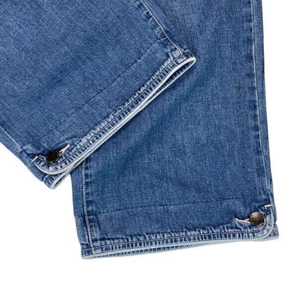 Orvis Capri Jeans Womens Sz 12 Blue Medium Wash Crop 5 Pocket Denim Button Ankle - Picture 5 of 15